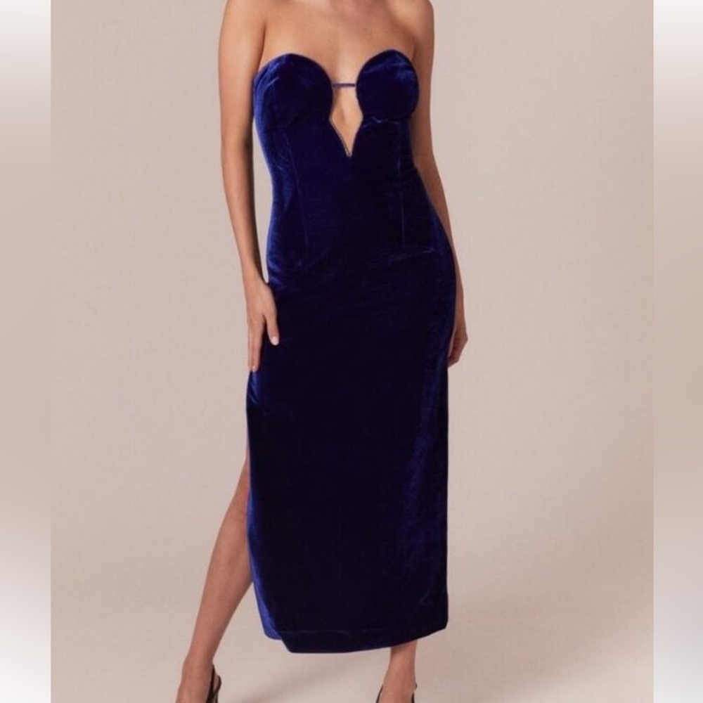 Bardot Blue Velvet Strapless Dress